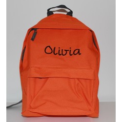 Orange børne-junior rygsæk med navn på