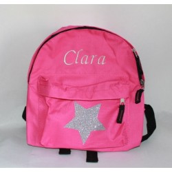 Pink børnerygsæk med glimmer stjerne og navn på