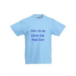 Lyseblå børne T-shirt med tekst på